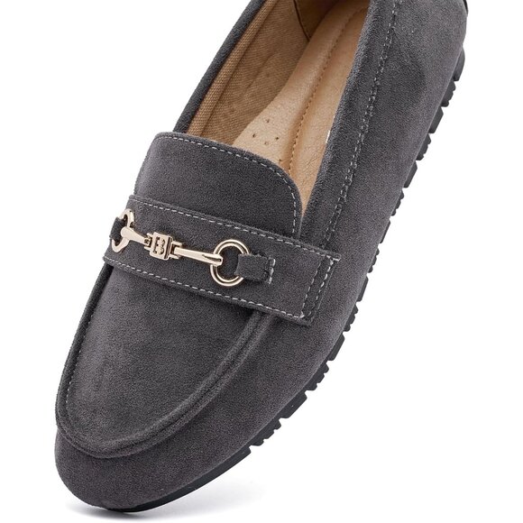 Women's Dark Grey Suede  Arch Support Casual Slip on Comfort Penny Loafers - Picture 3 of 9
